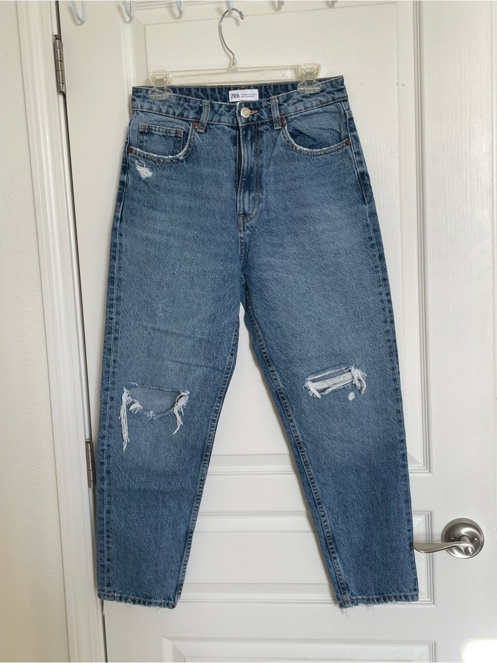 Zara Distressed Mid-Blue Boyfriend Jeans